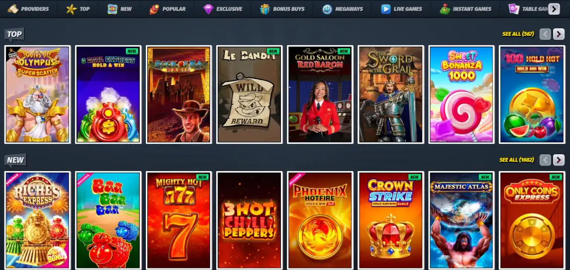 Seleção de miniaturas de slots populares e em alta da AllySpin.